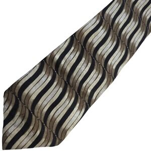Giorgio Moreschi Mens Silk Tie Italy Hand Made Brown Black‎ Gold Wavy Pattern
